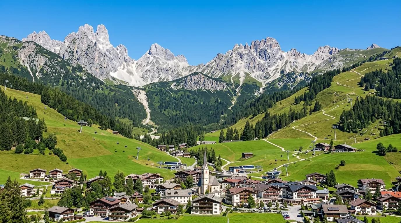 Flachau Alpine village below Salzburg mountain slopes