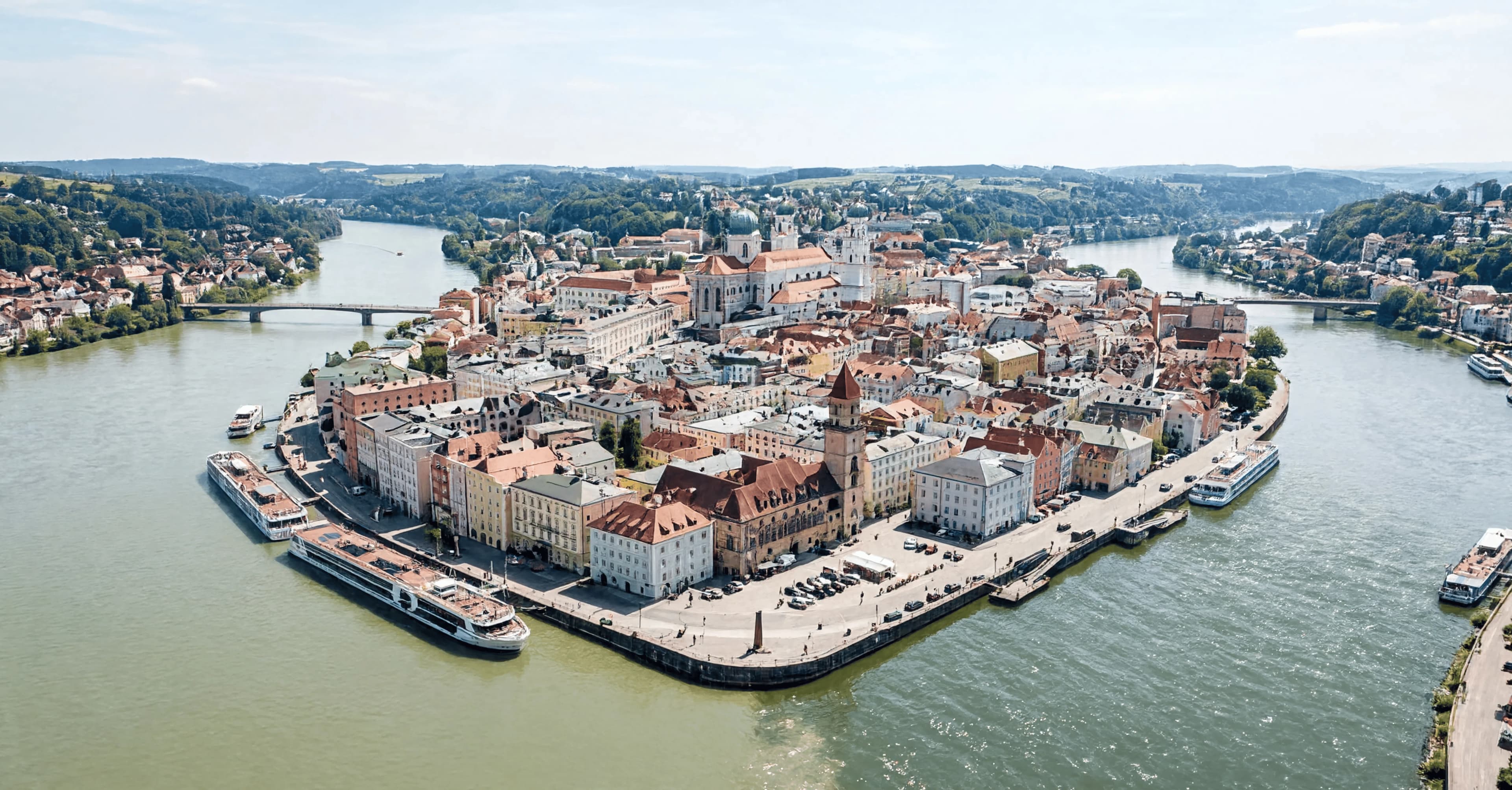 Passau old town beside the Danube in Lower Bavaria